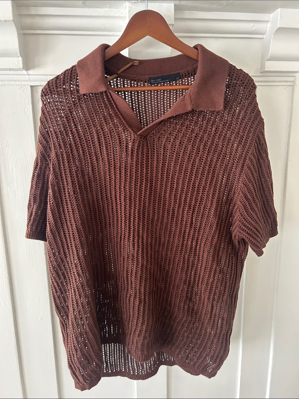 OAK + FORT Brown Open-Weave Polo Knit